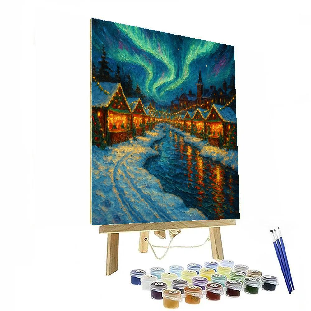 Christmas Aurora Over River Market paint by numbers