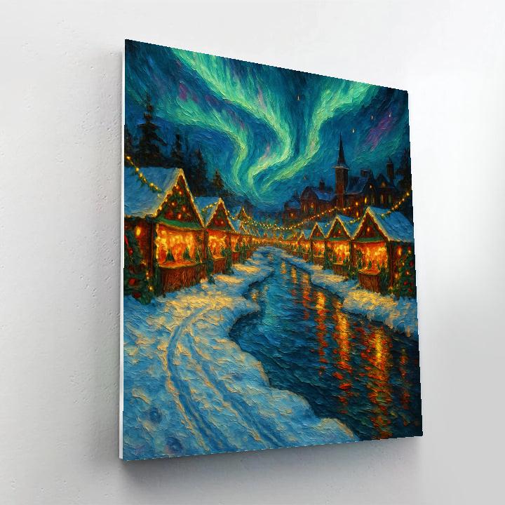 Christmas Aurora Over River Market paint by numbers