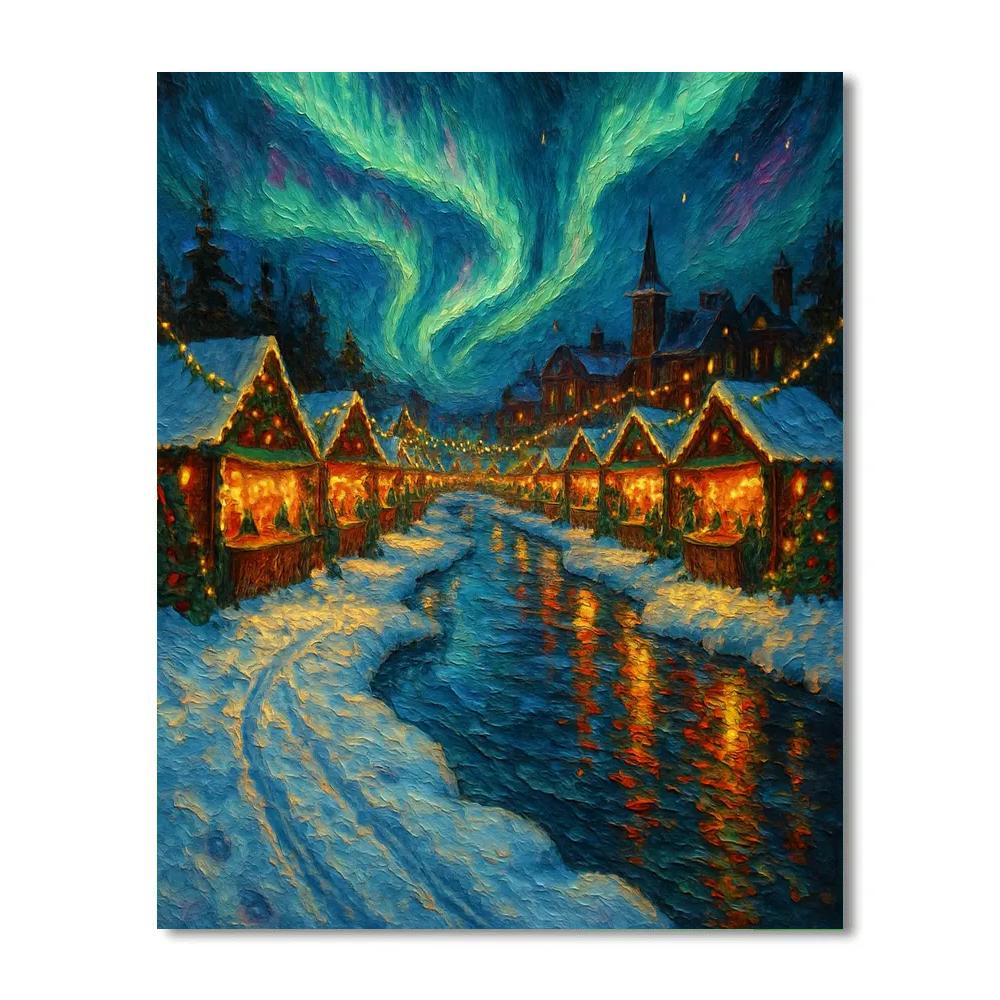 Christmas Aurora Over River Market paint by numbers