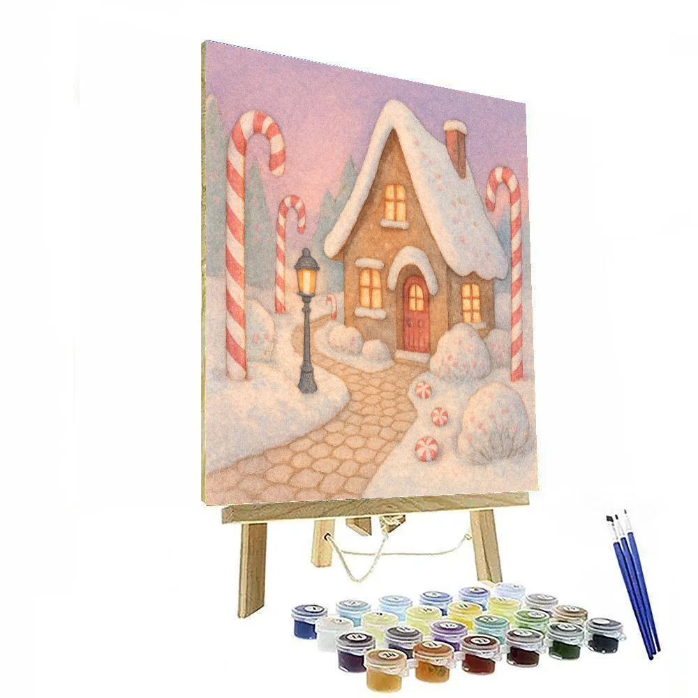 Snowy Cottage On Candy Cane Lane Paint by numbers kits