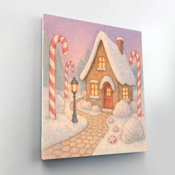 Snowy Cottage On Candy Cane Lane Paint by numbers kits