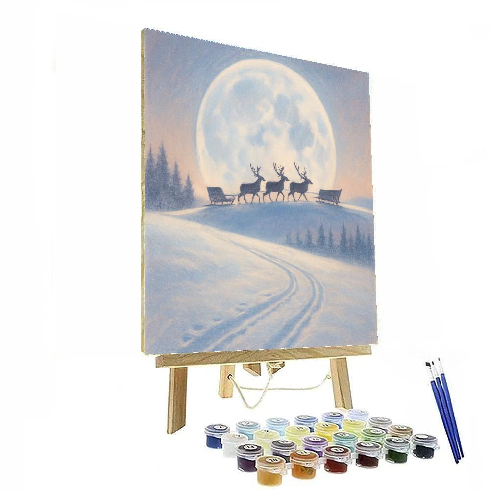 Reindeer Caravan At Frosted Moonrise Paint by numbers kits