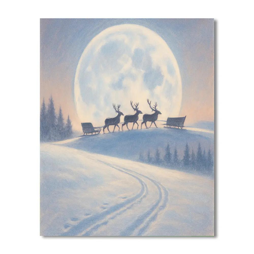 Reindeer Caravan At Frosted Moonrise Paint by numbers kits