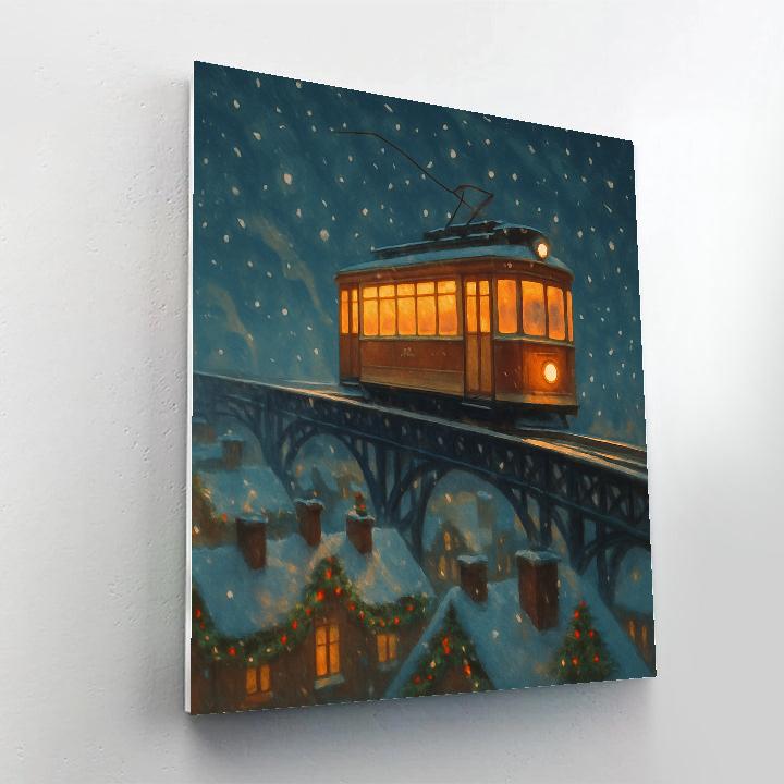 Snowbound Tram Over Rooftop Garlands Painting by numbers kit