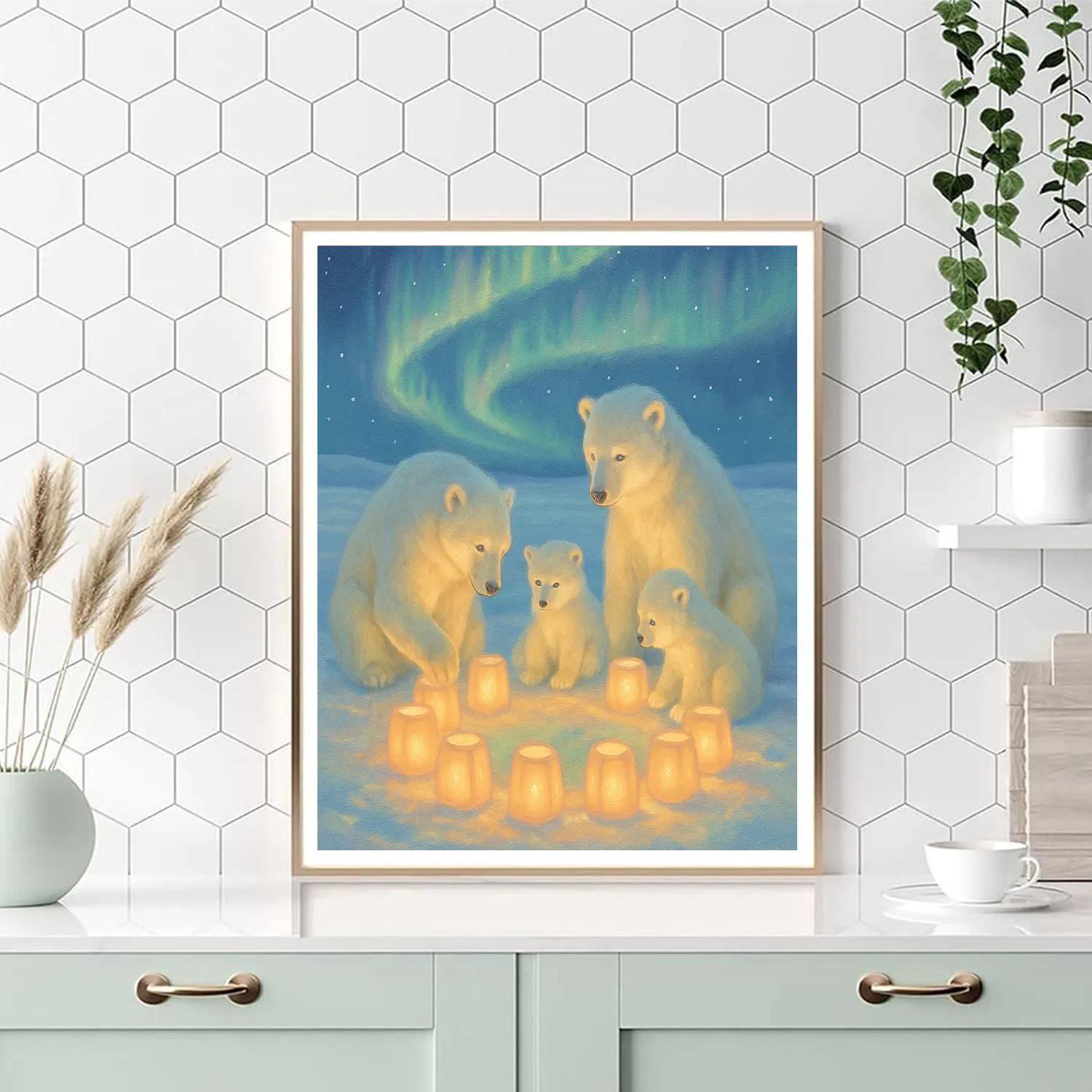 Polar Bears Decorating Snow Lanterns DIY paint by numbers