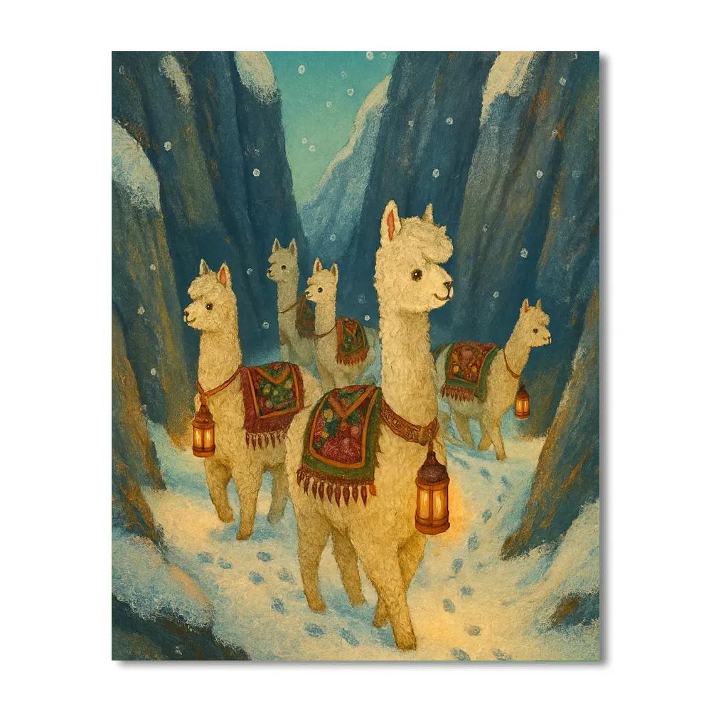 Holiday Alpaca Caravan In Mountain Pass paint by number