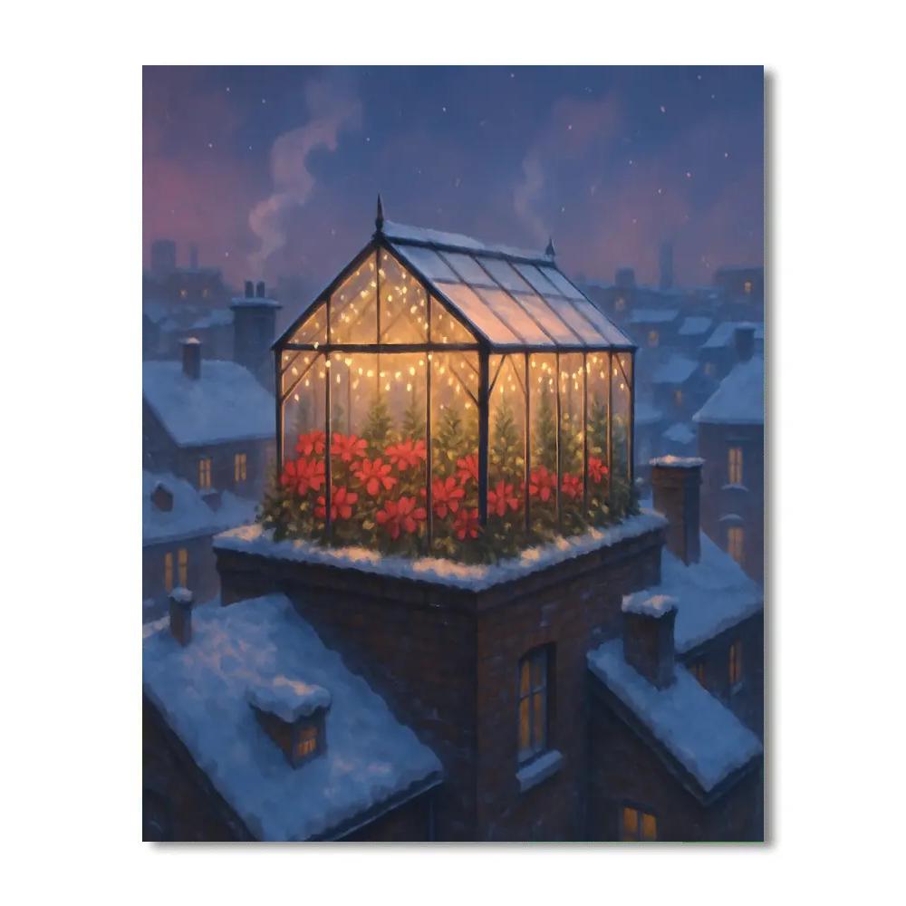 Holiday Greenhouse On City Rooftop Paint by numbers art