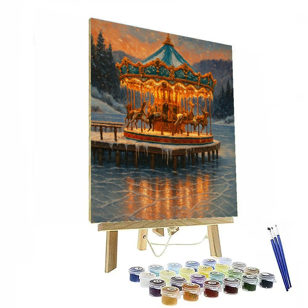Christmas Carousel On Frozen Pier paint by color