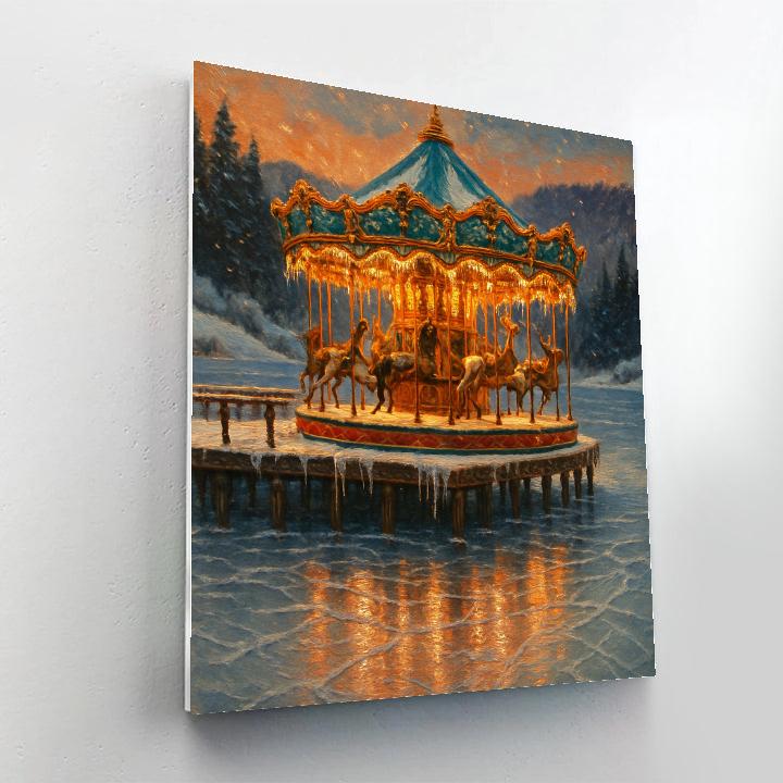 Christmas Carousel On Frozen Pier paint by color