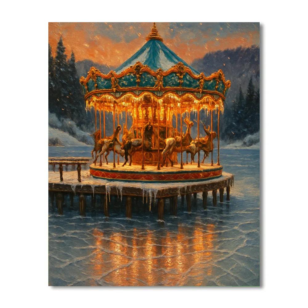 Christmas Carousel On Frozen Pier paint by color