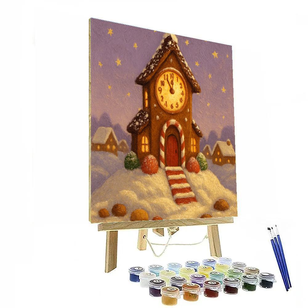 Gingerbread Clock House On Hill paint by number