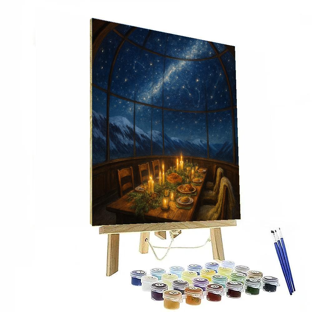 Snowy Mountain Observatory Christmas Feast paint by color