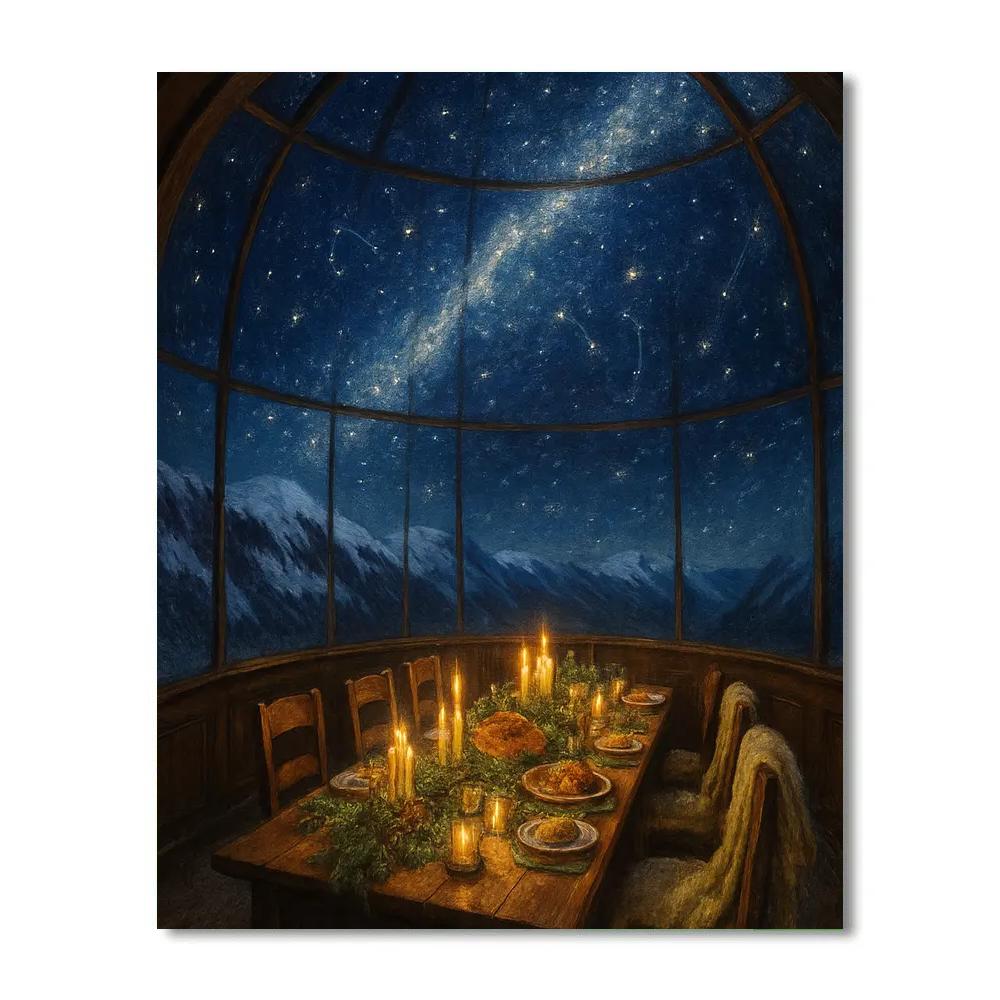 Snowy Mountain Observatory Christmas Feast paint by color