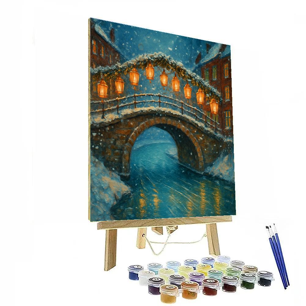 Holiday Lanterns Over Frozen Canal Bridge Paint by numbers art