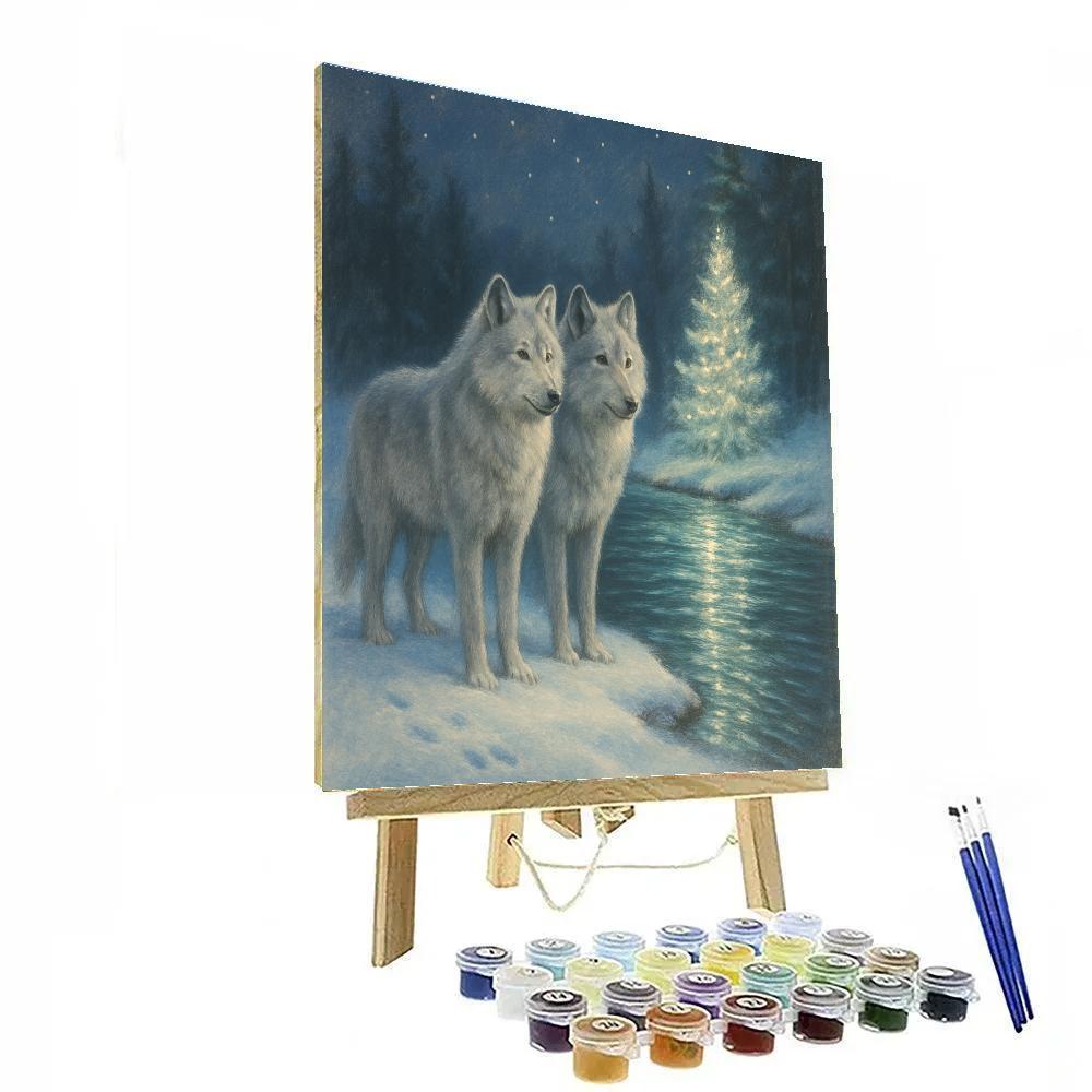 Christmas Wolves At Glittering Creek Paint by numbers art
