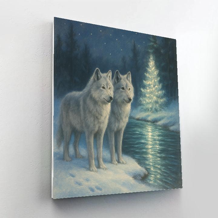 Christmas Wolves At Glittering Creek Paint by numbers art