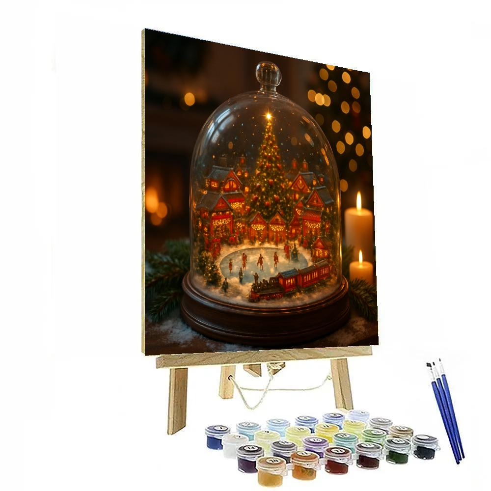 Christmas Market Train Under Glass Dome paint by numbers