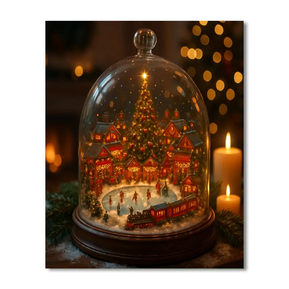 Christmas Market Train Under Glass Dome paint by numbers