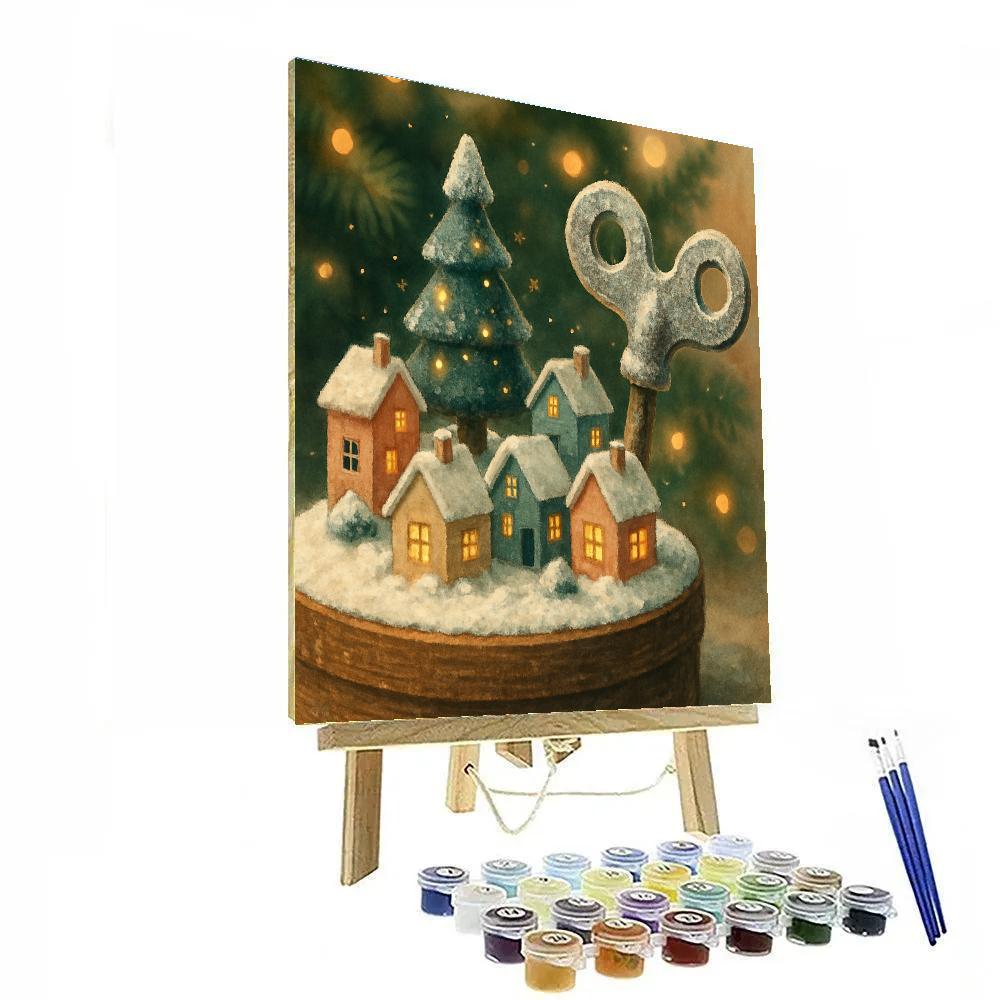 Snowy Wind Up Christmas Village Paint by numbers art