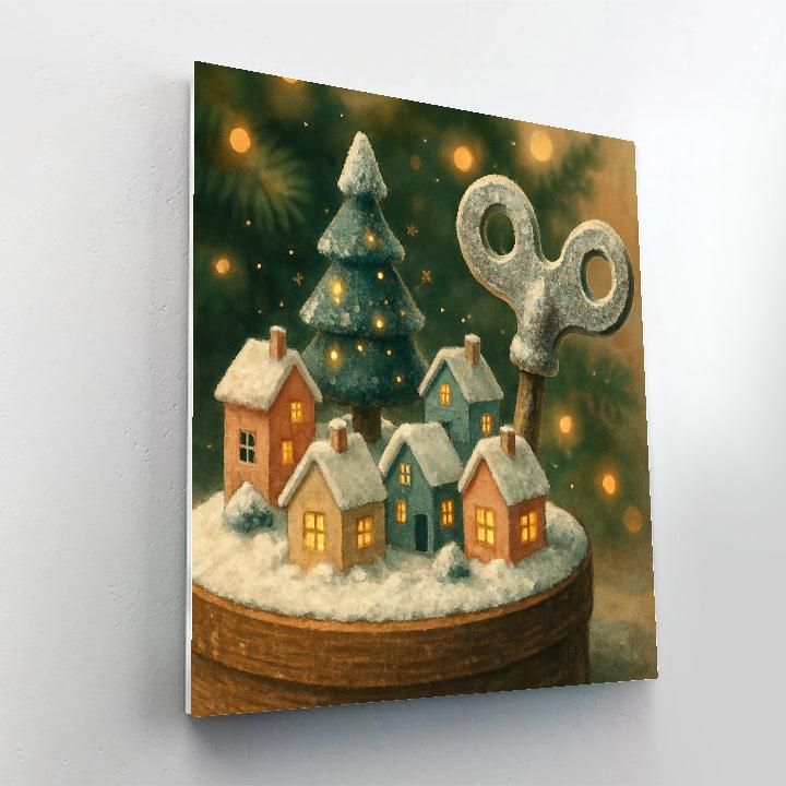 Snowy Wind Up Christmas Village Paint by numbers art