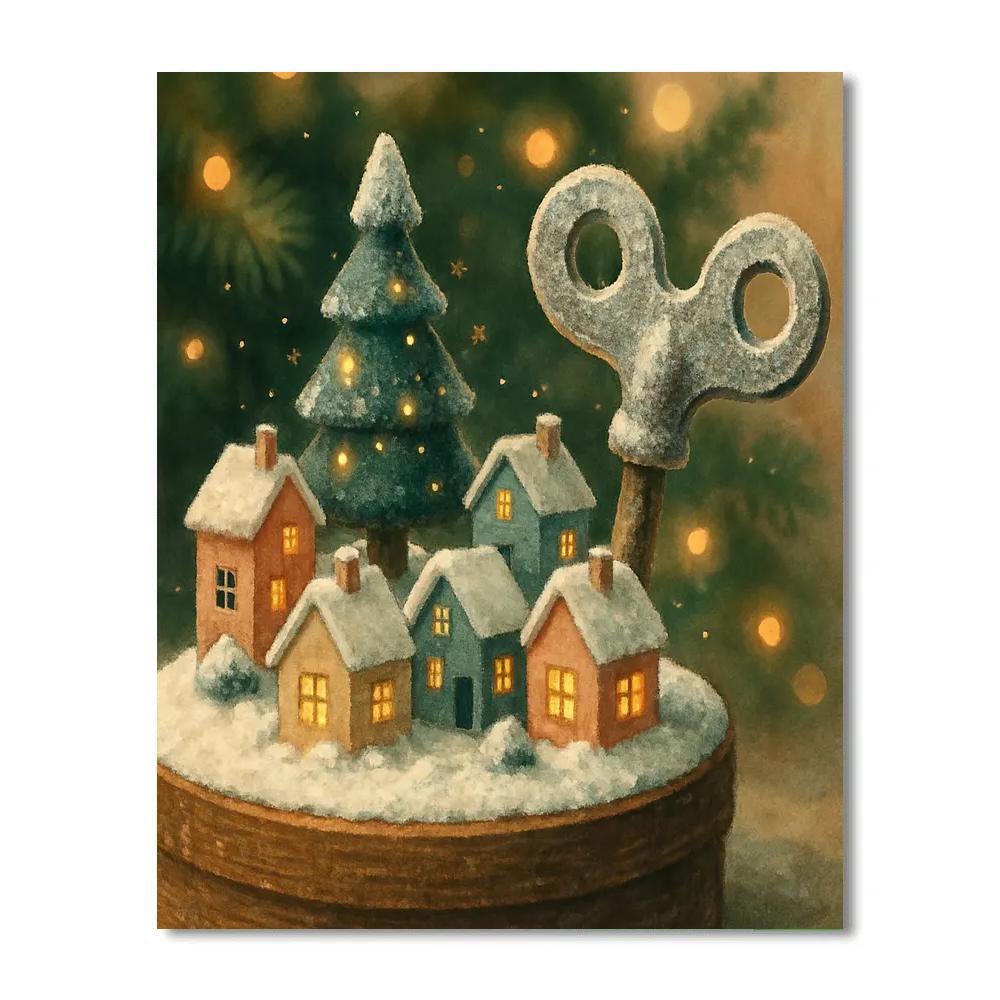 Snowy Wind Up Christmas Village Paint by numbers art