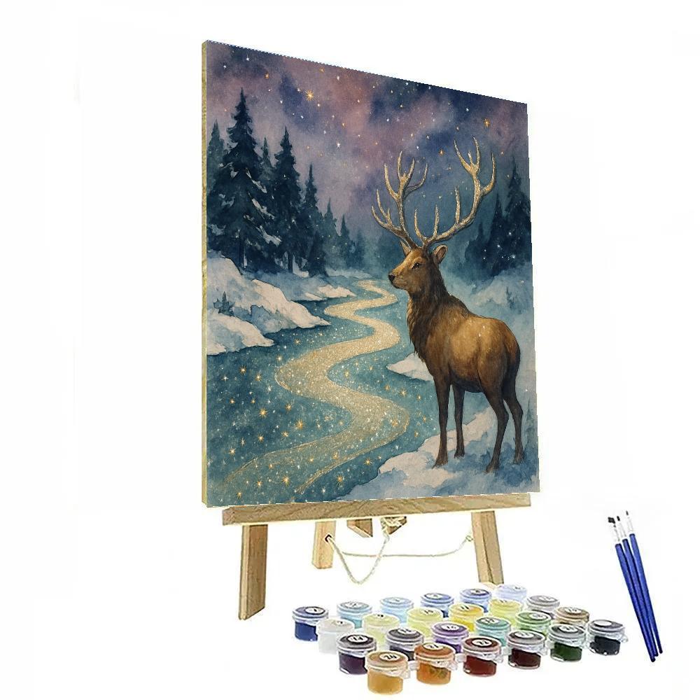 Christmas Elk Beside Starfall River paint by numbers