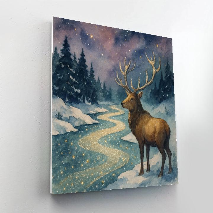 Christmas Elk Beside Starfall River paint by numbers