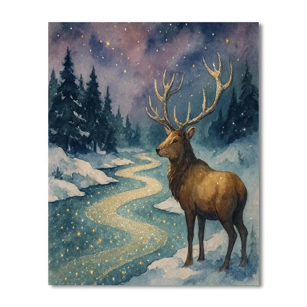 Christmas Elk Beside Starfall River paint by numbers