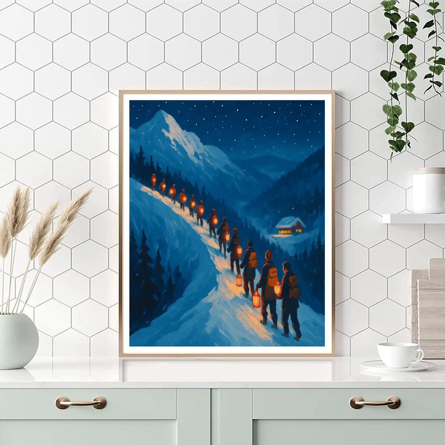 Christmas Lantern Parade On Mountain Ridge Paint by numbers art