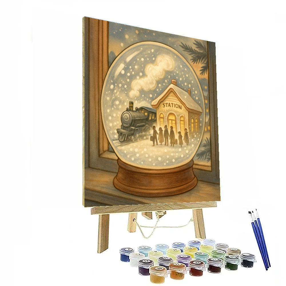 Snowglobe Train Station At Twilight painting number kit