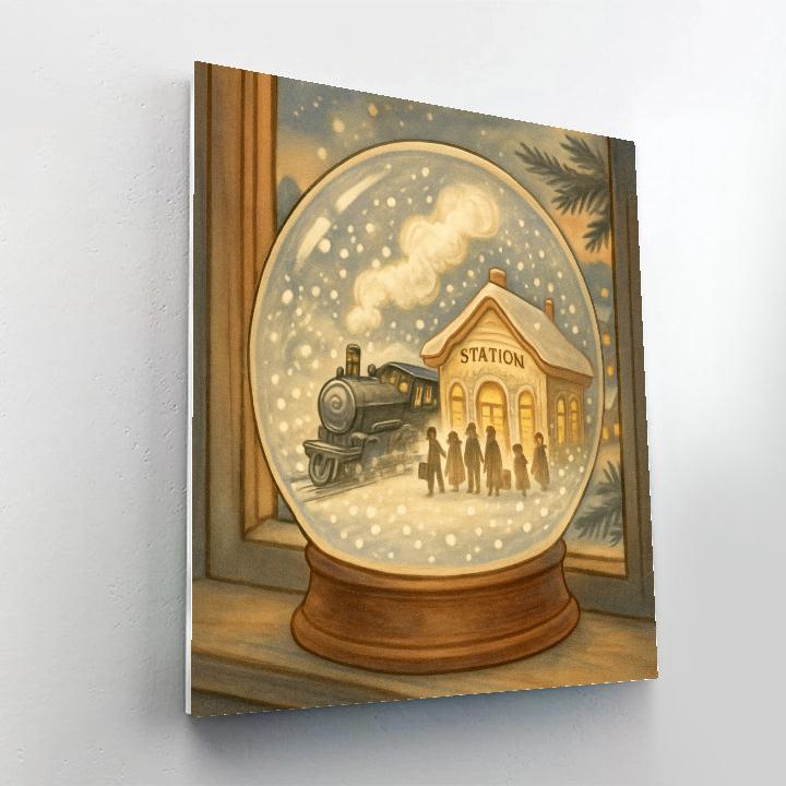 Snowglobe Train Station At Twilight painting number kit