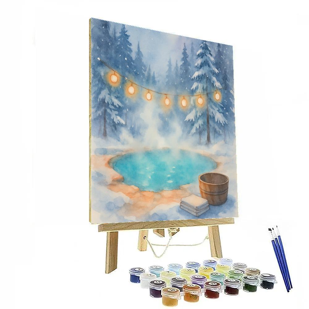 Christmas Hot Spring Under Frosted Pines Painting by numbers kit