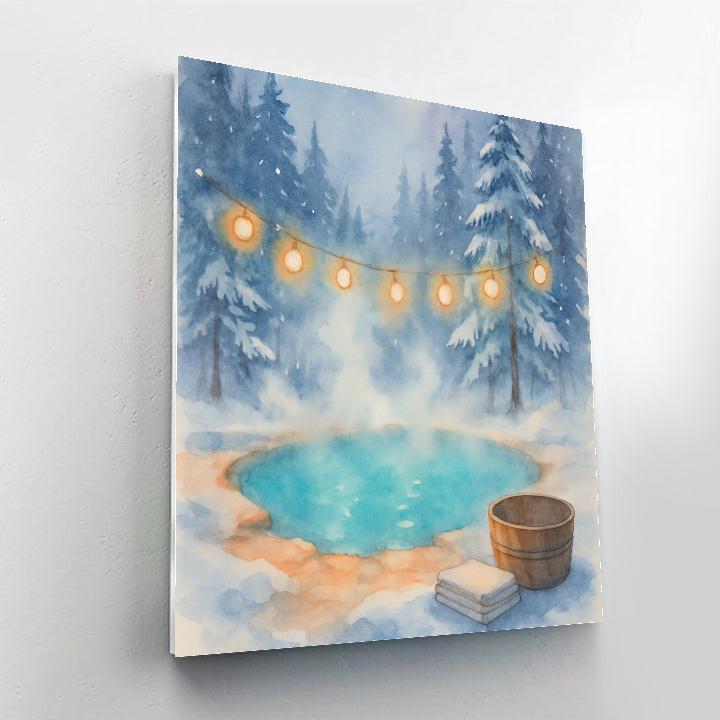 Christmas Hot Spring Under Frosted Pines Painting by numbers kit