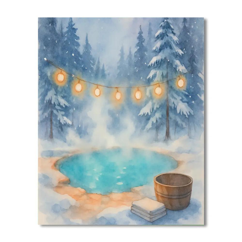 Christmas Hot Spring Under Frosted Pines Painting by numbers kit