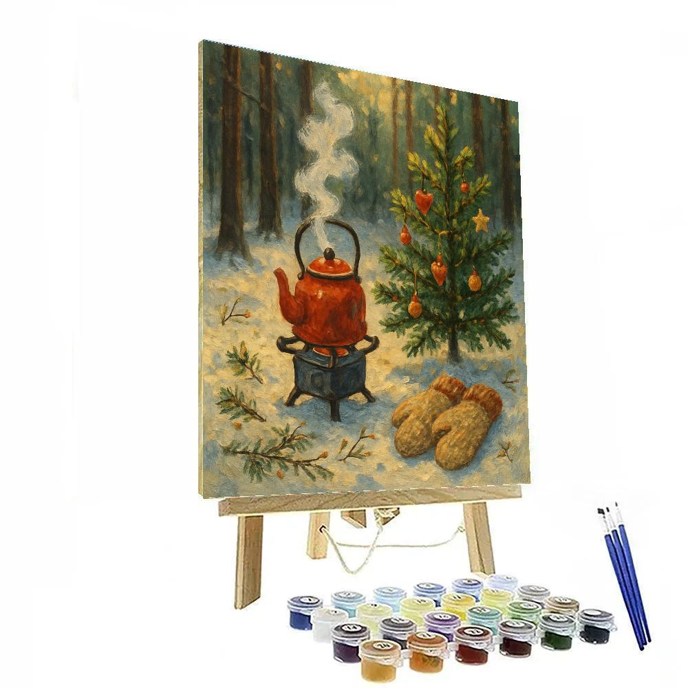 Christmas Kettle On Forest Camp Stove painting number kit