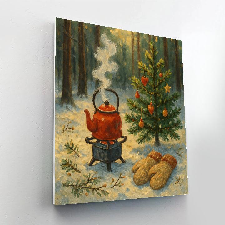 Christmas Kettle On Forest Camp Stove painting number kit
