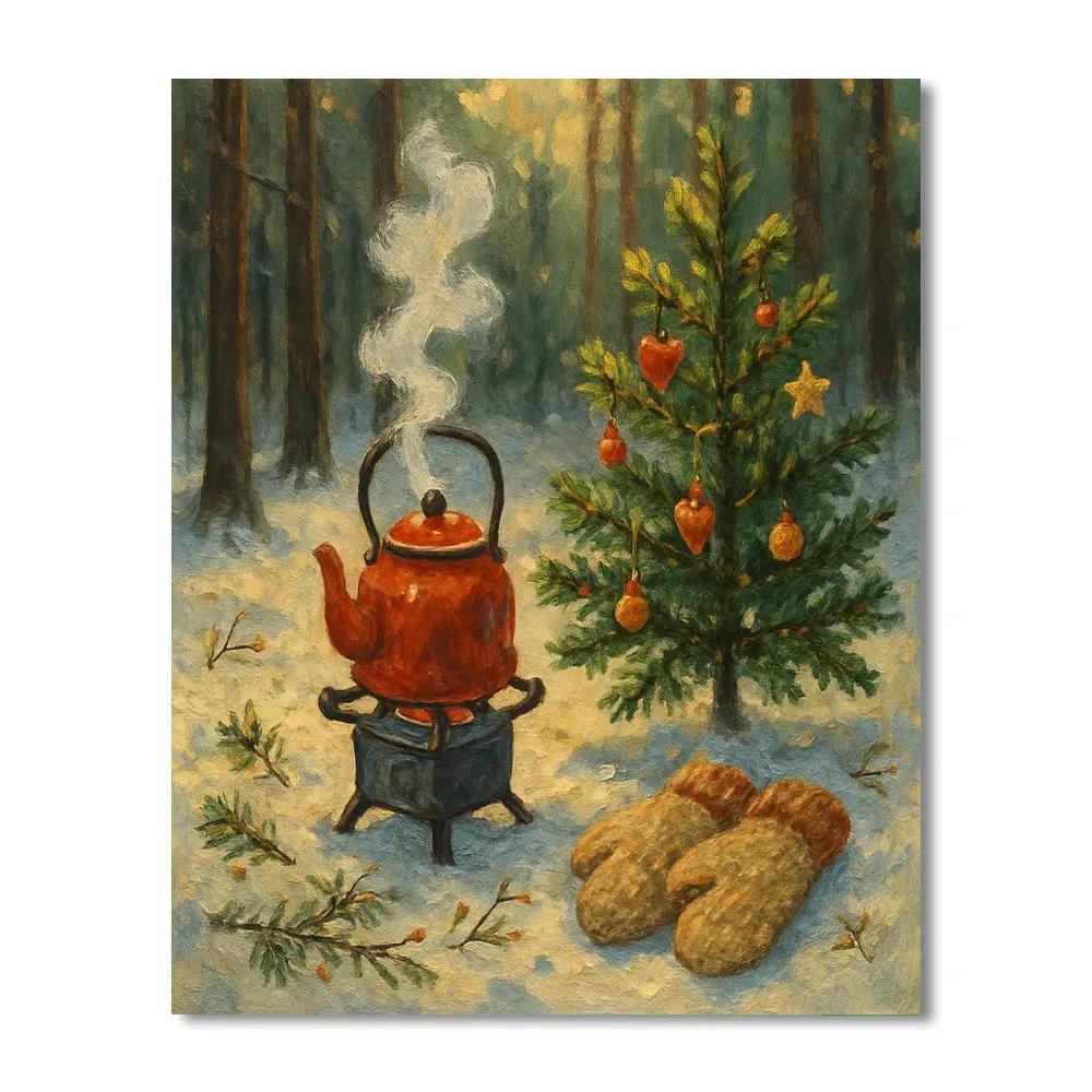 Christmas Kettle On Forest Camp Stove painting number kit