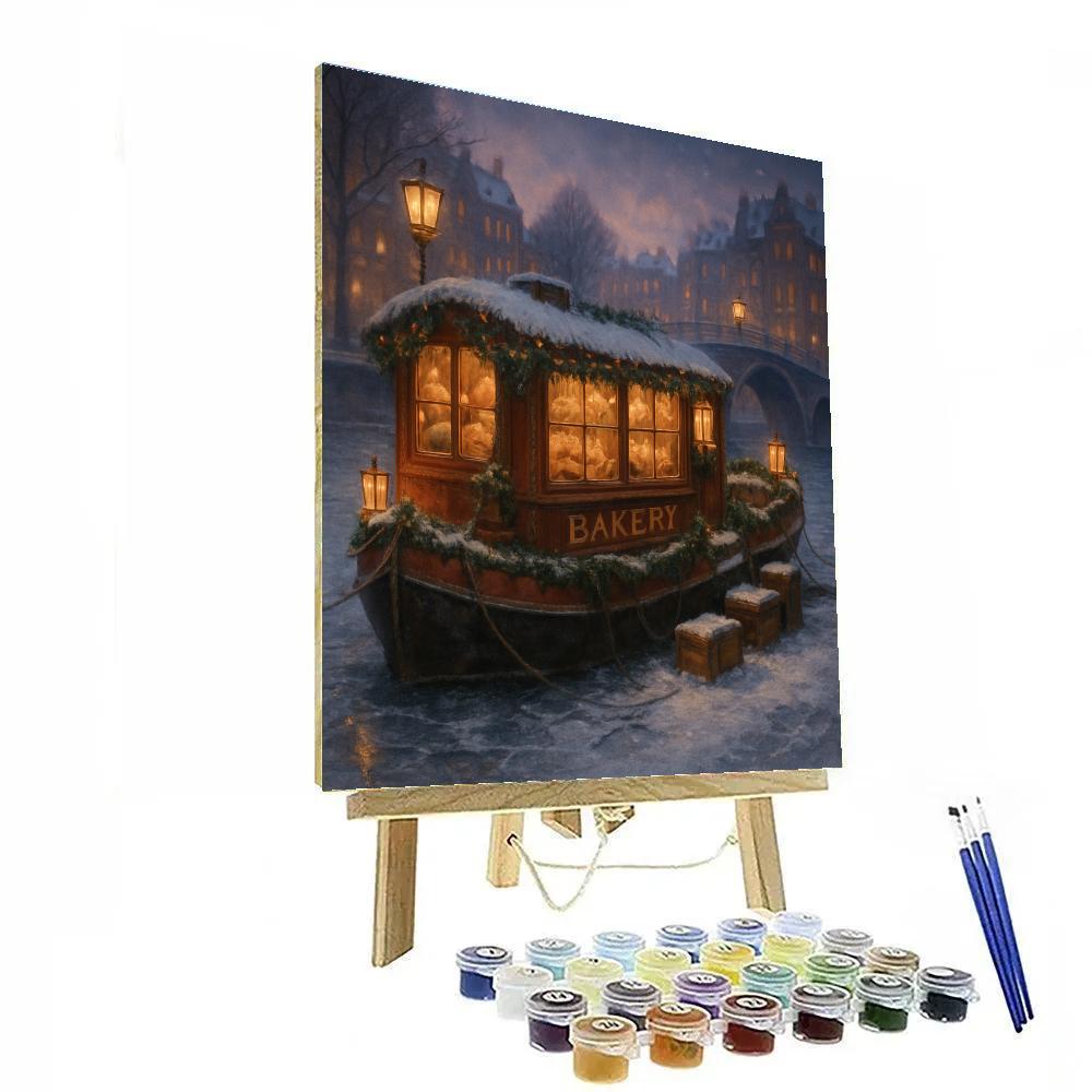 Holiday Bakery Barge On Frozen Canal Number painting