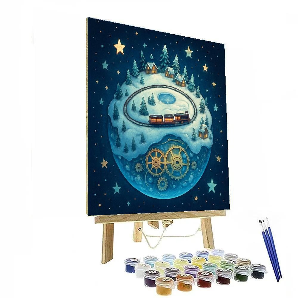 Snowy Clockwork Christmas Planet Painting by numbers kit