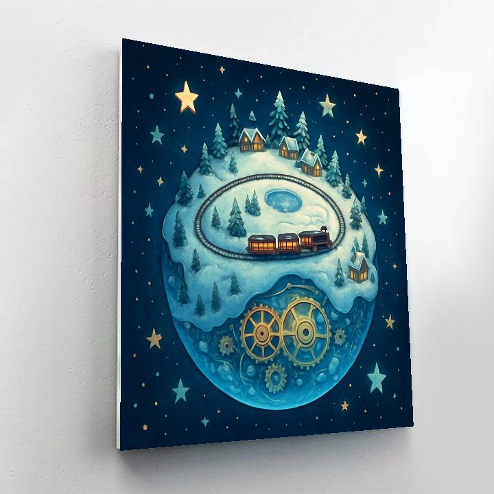 Snowy Clockwork Christmas Planet Painting by numbers kit