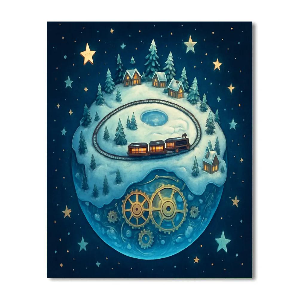 Snowy Clockwork Christmas Planet Painting by numbers kit