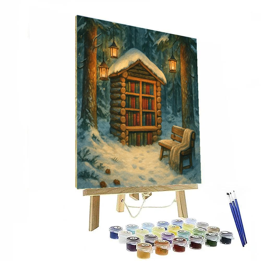 Christmas Forest Library Between Trees Number painting