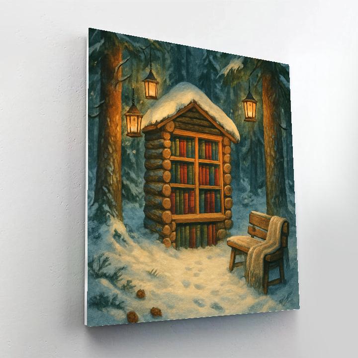 Christmas Forest Library Between Trees Number painting