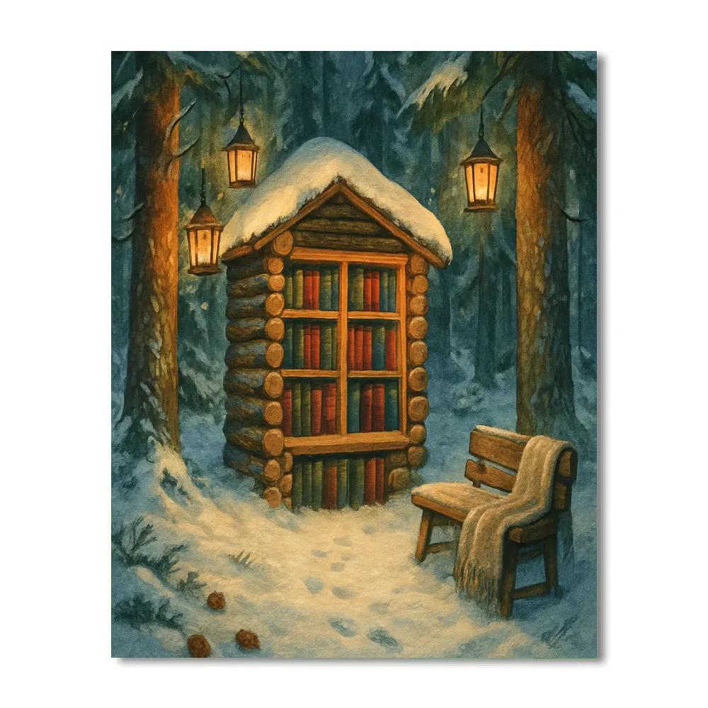 Christmas Forest Library Between Trees Number painting