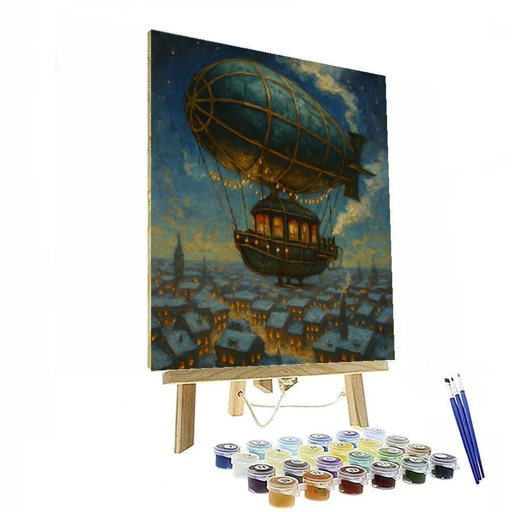Christmas Airship Over Frozen City Paint by numbers art