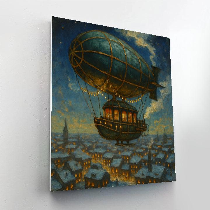 Christmas Airship Over Frozen City Paint by numbers art