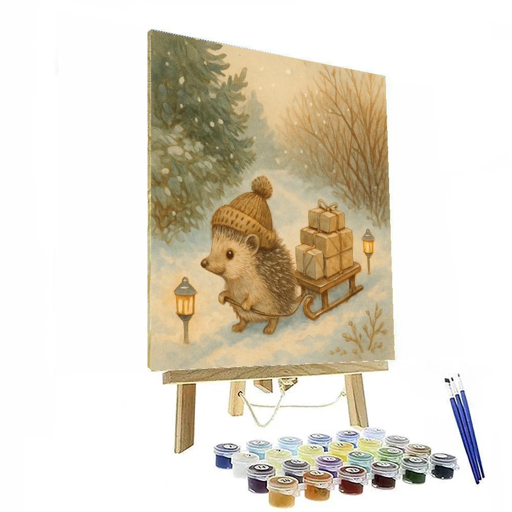 Holiday Hedgehog Sleigh Mail Numbered painting kits