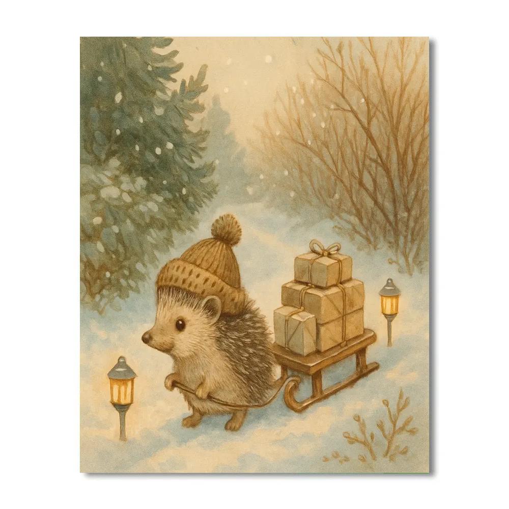 Holiday Hedgehog Sleigh Mail Numbered painting kits