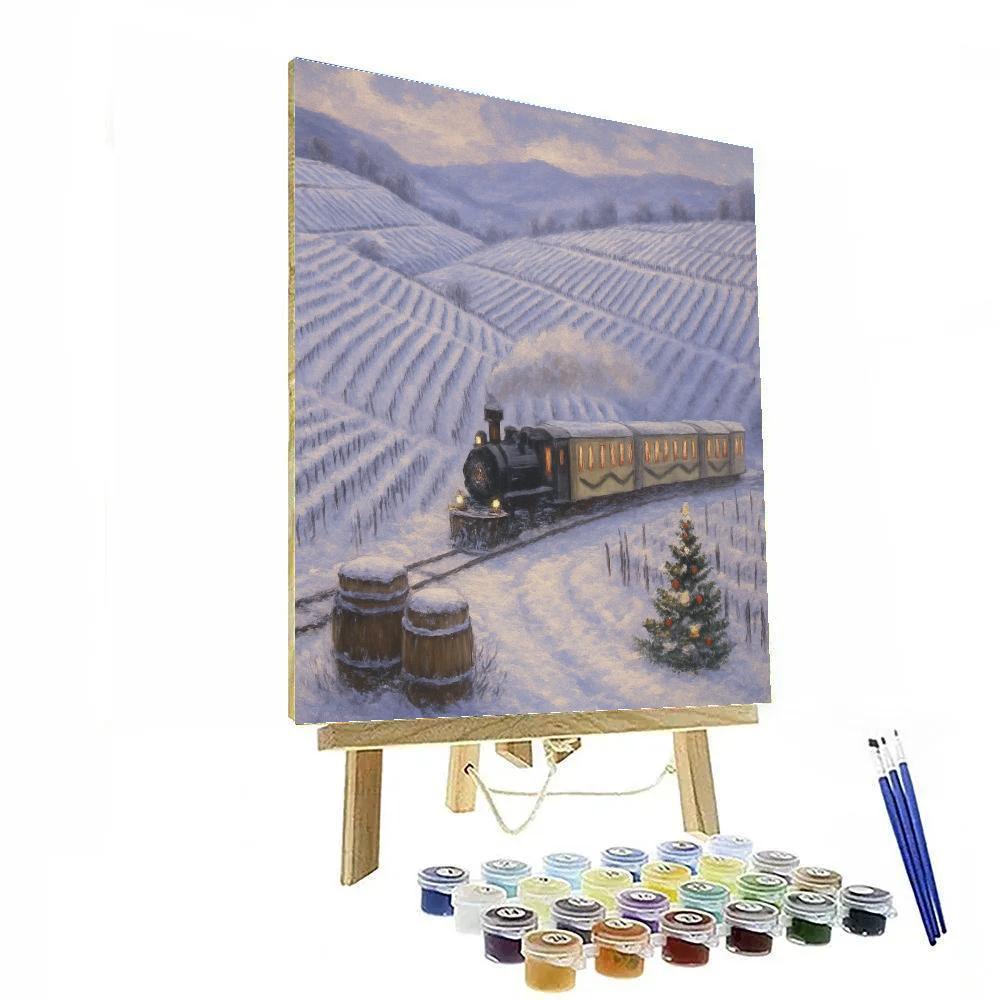 Holiday Train Through Snowy Vineyard painting number kit