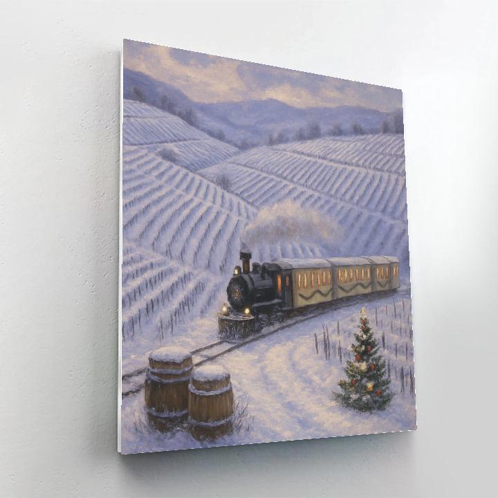 Holiday Train Through Snowy Vineyard painting number kit